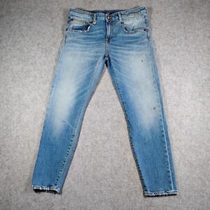R13 Mens Slim Fit Light Wash Distressed Blue Jeans Made in Italy  32x27